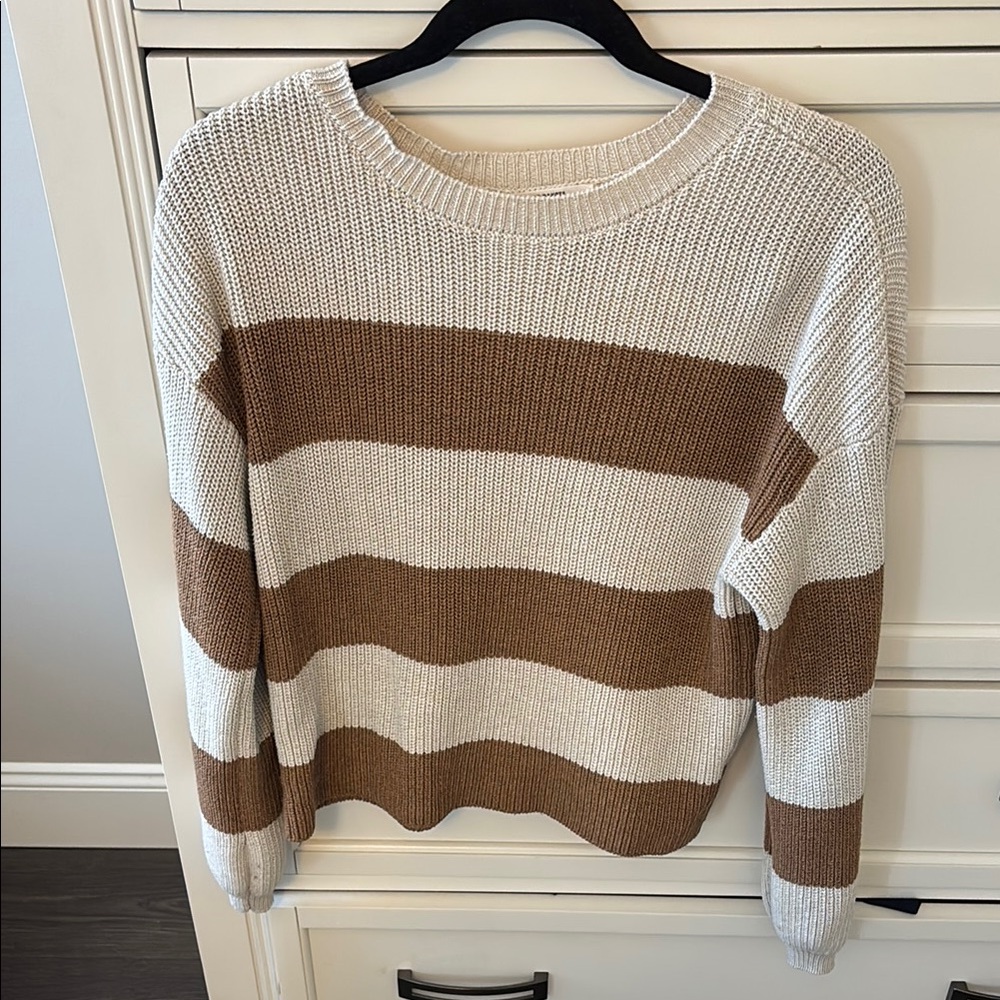 BB Dakota Brown and Cream Striped Crew Neck Sweater